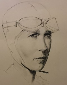 portrait au fusain d'Amelia Earhart