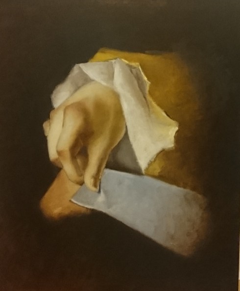 étude main huile panneau